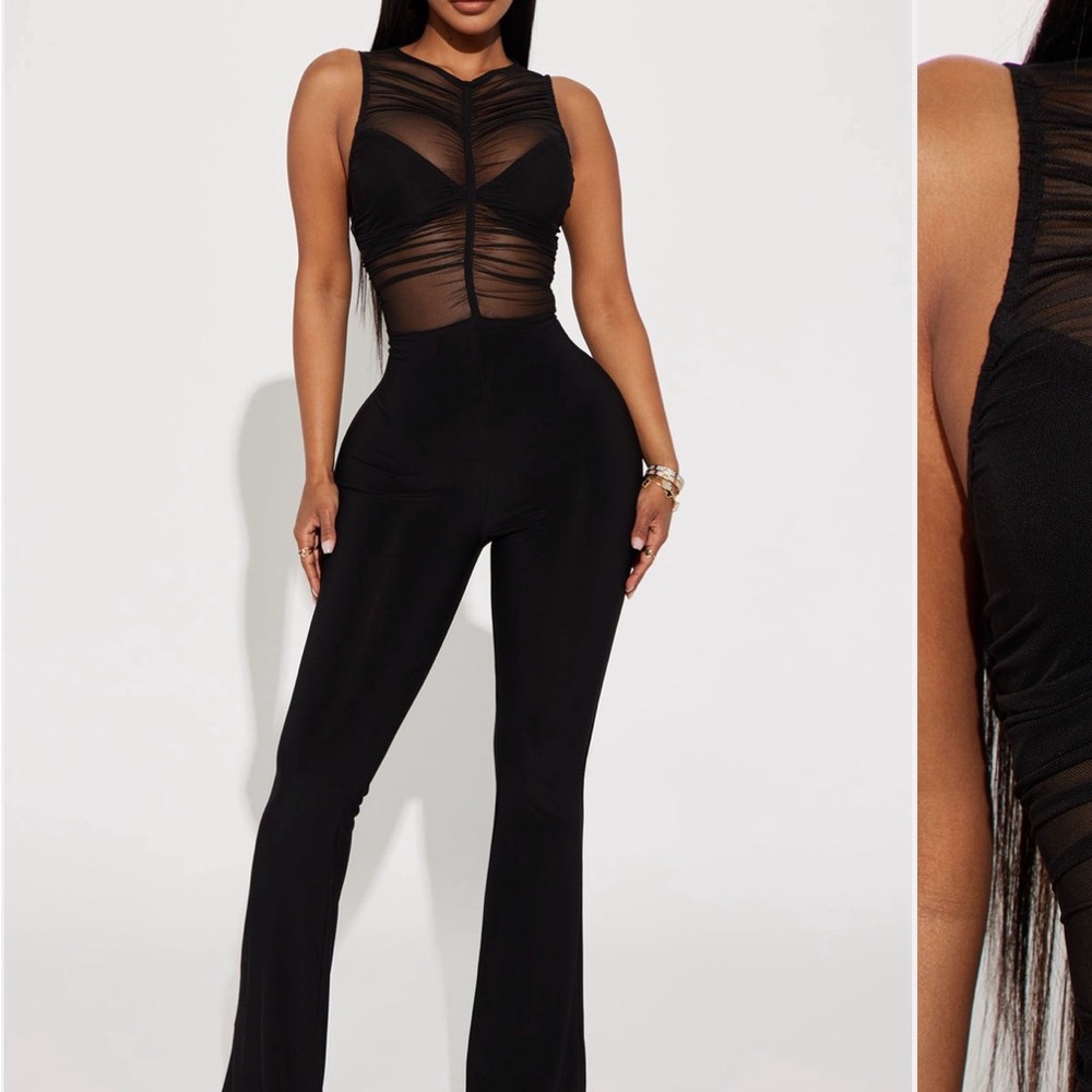 Fashion Nova Black Mesh Detail Jumpsuit